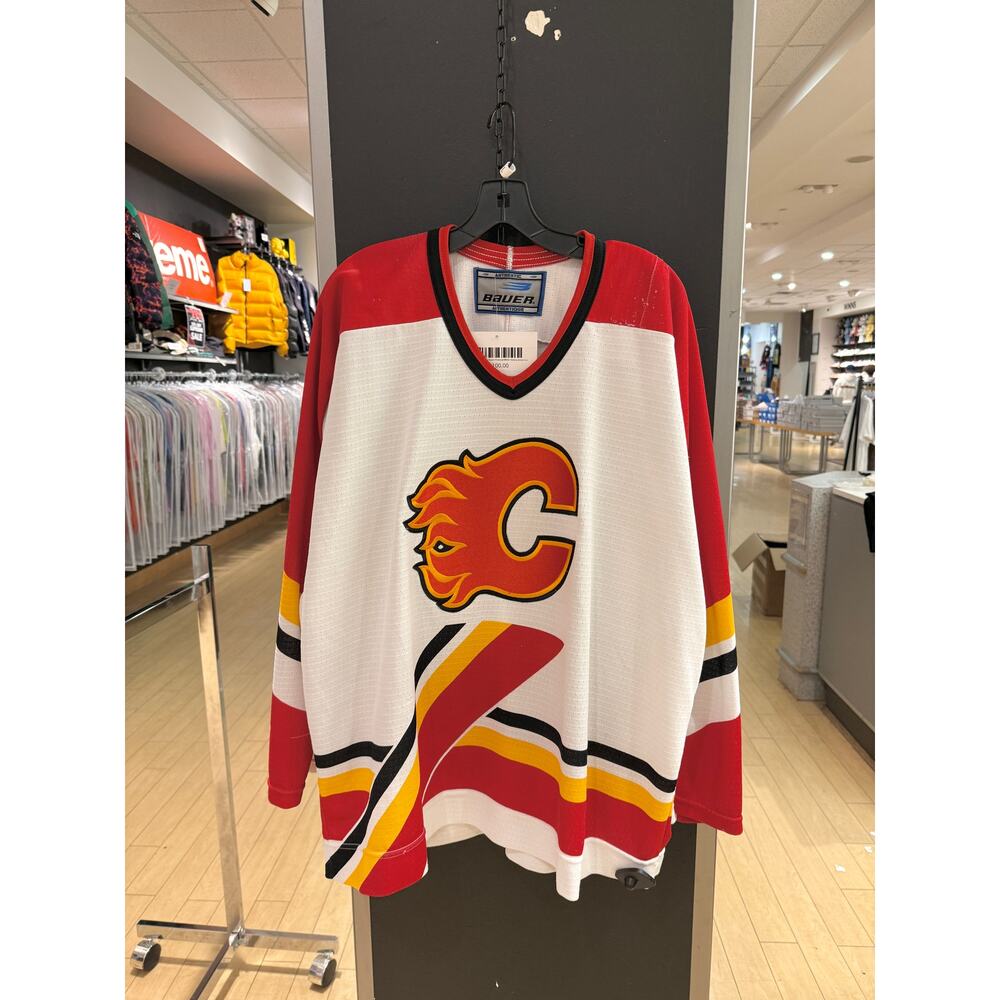 90s Calgary Flames Authentic Bauer Pedestal Vintage White Hockey Jersey